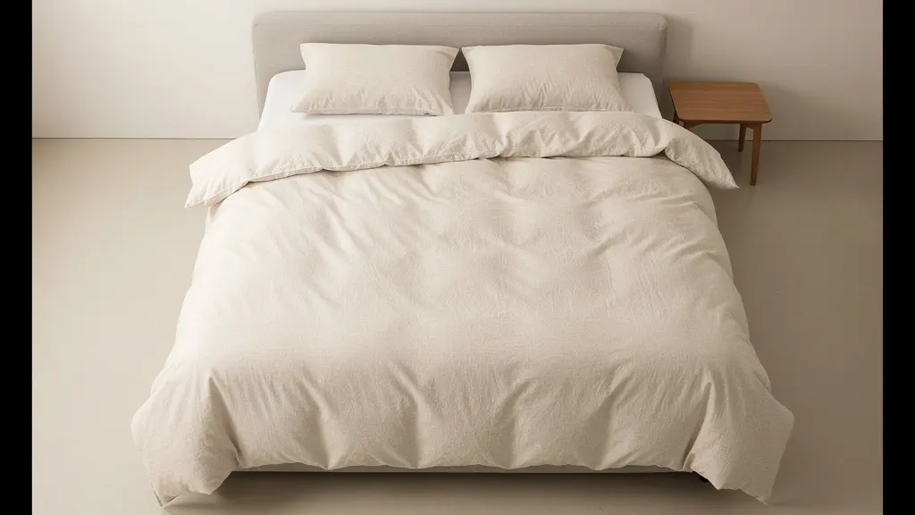 Vue plongeante d'un lit 140 cm avec housse 220x240 montrant les retombées latérales